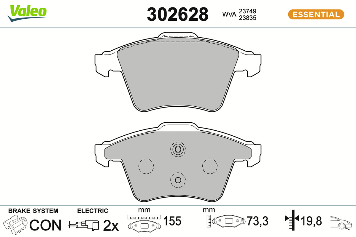 Kit pastiglie freno, Freno a disco - 302628 VALEO